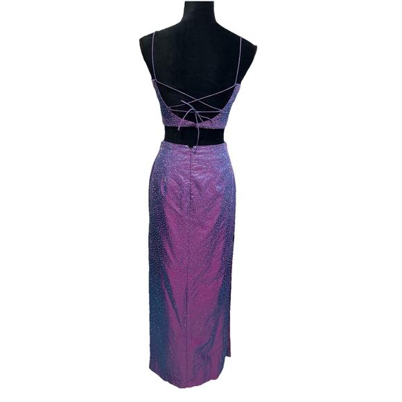 Vintage Alyce Maxi Gown Dress Sz 4 Purple Y2K Goth Whimsigoth 90S Beaded Lace Up - Picture 4 of 16